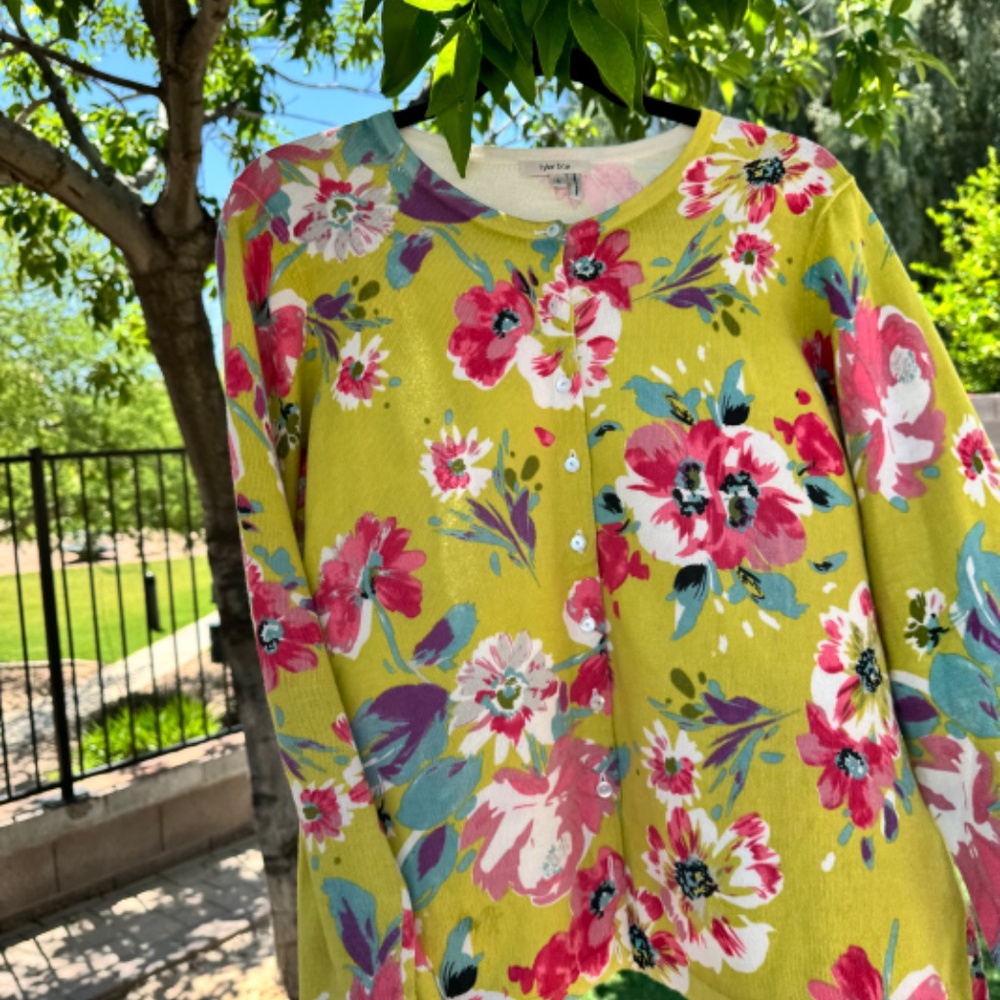 TYLER BOE FLORAL PRINT COTTON/SILK CARDIGAN SIZE LARGE